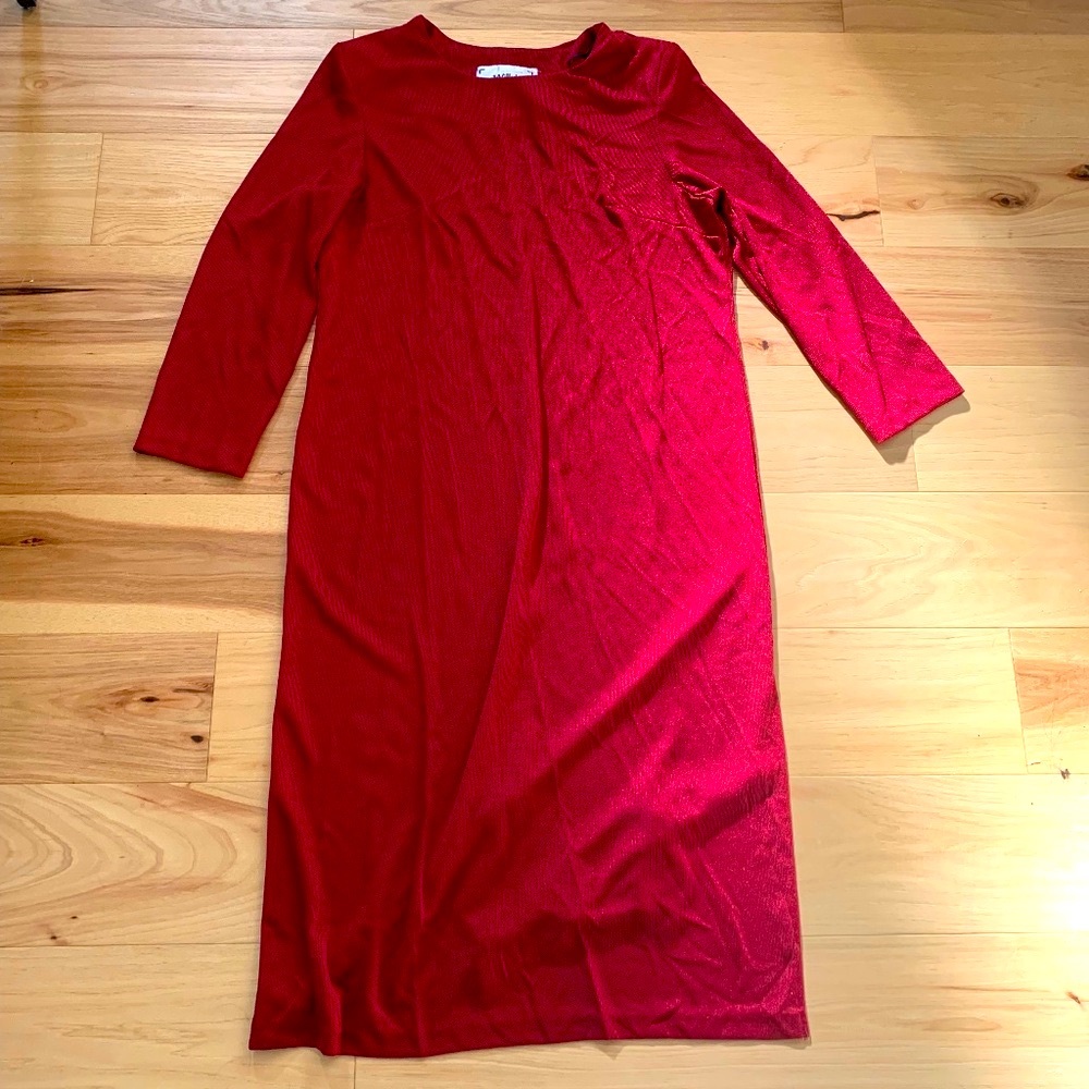 80s NWOT vintage deep red flowy maxi dress